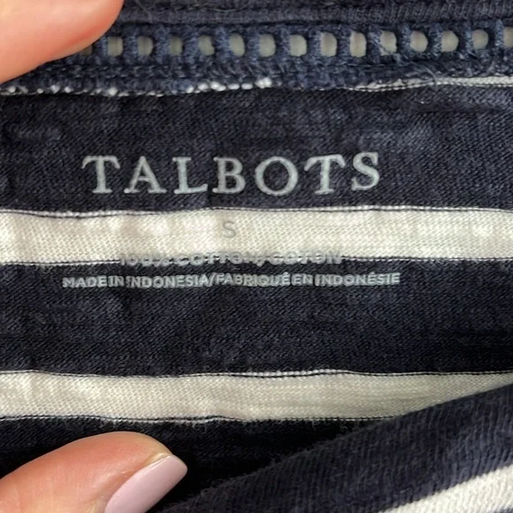 TALBOTS Square Neck 3/4 Length Sleeve Navy & White Striped Shirt size Small - Picture 4 of 6